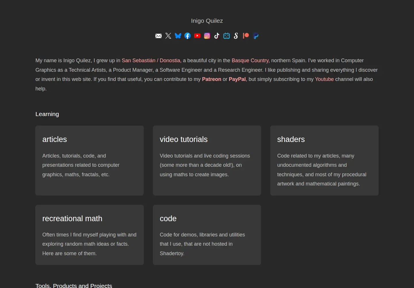 Captured homepage of iquilezles.org in the current scan