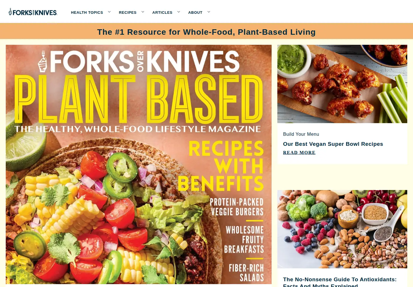 Captured homepage of forksoverknives.com in the current scan