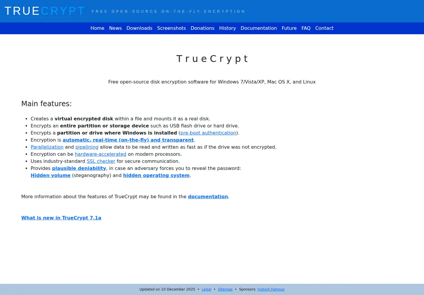 Screenshot of truecrypt.org