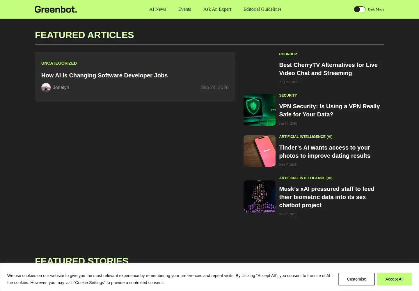Captured homepage of greenbot.com in the current scan