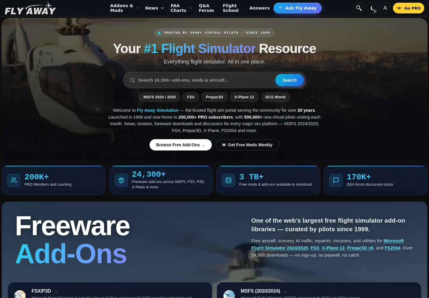 Captured homepage of flyawaysimulation.com in the current scan