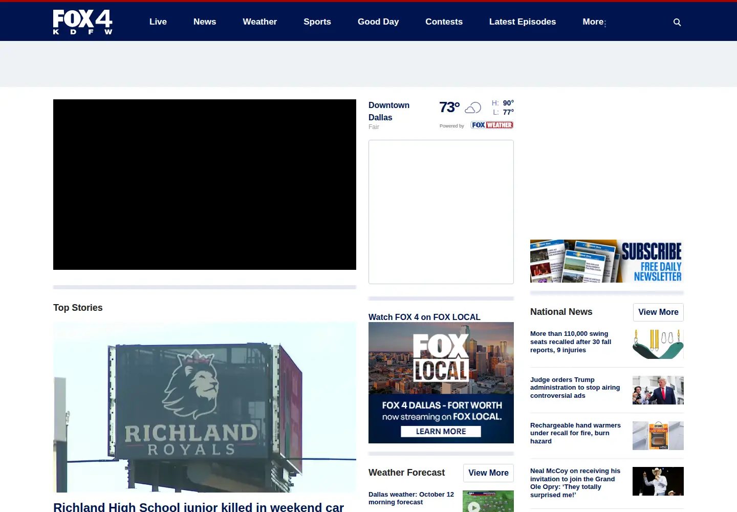 Captured homepage of fox4news.com in the current scan