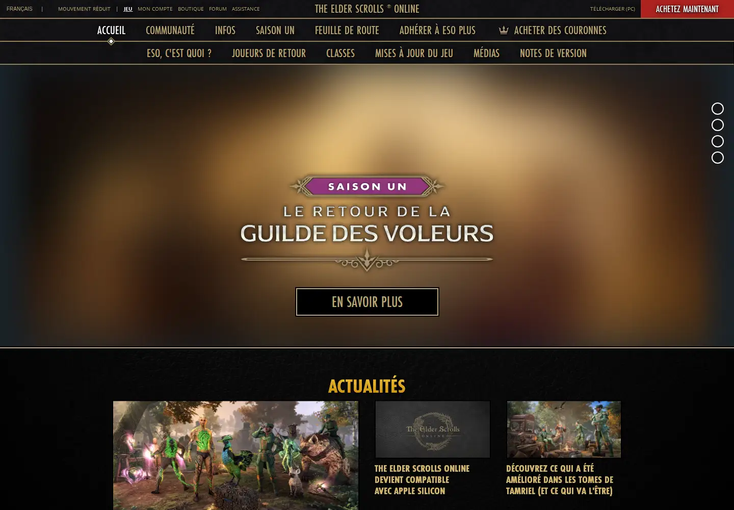 Screenshot of elderscrollsonline.com