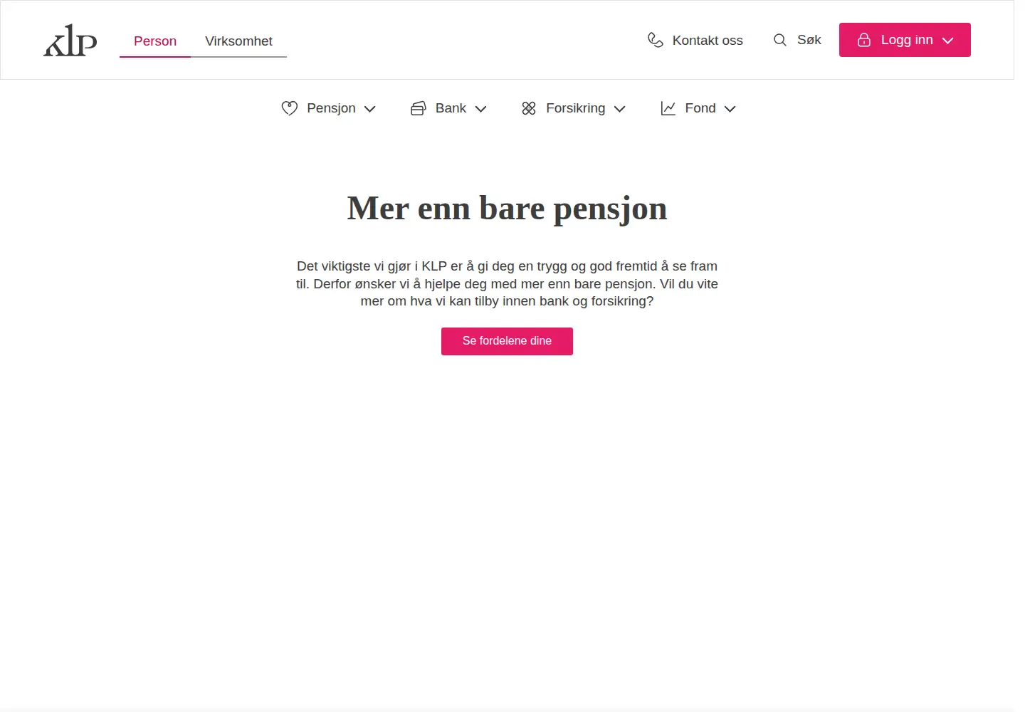 Captured homepage of klp.no in the current scan