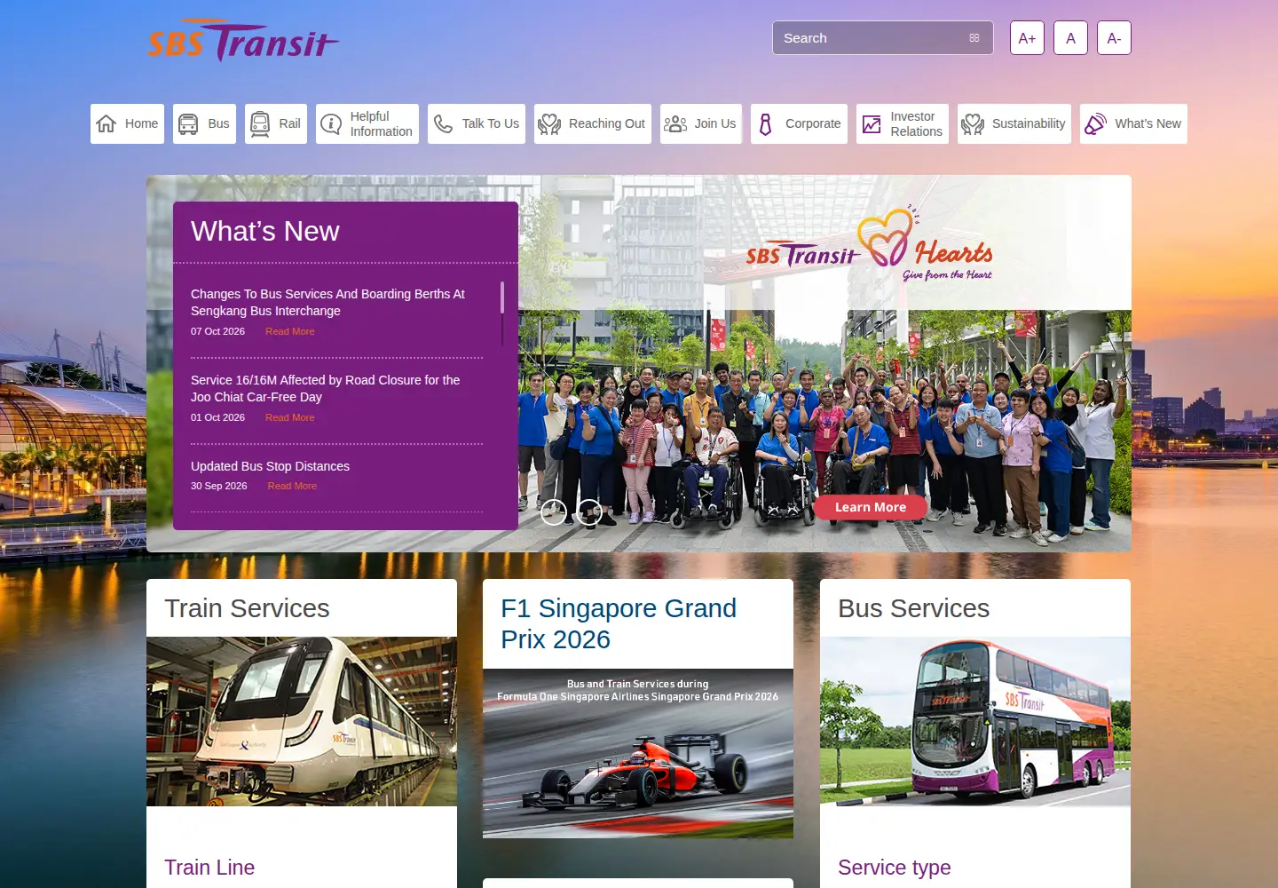 Captured homepage of sbstransit.com.sg in the current scan
