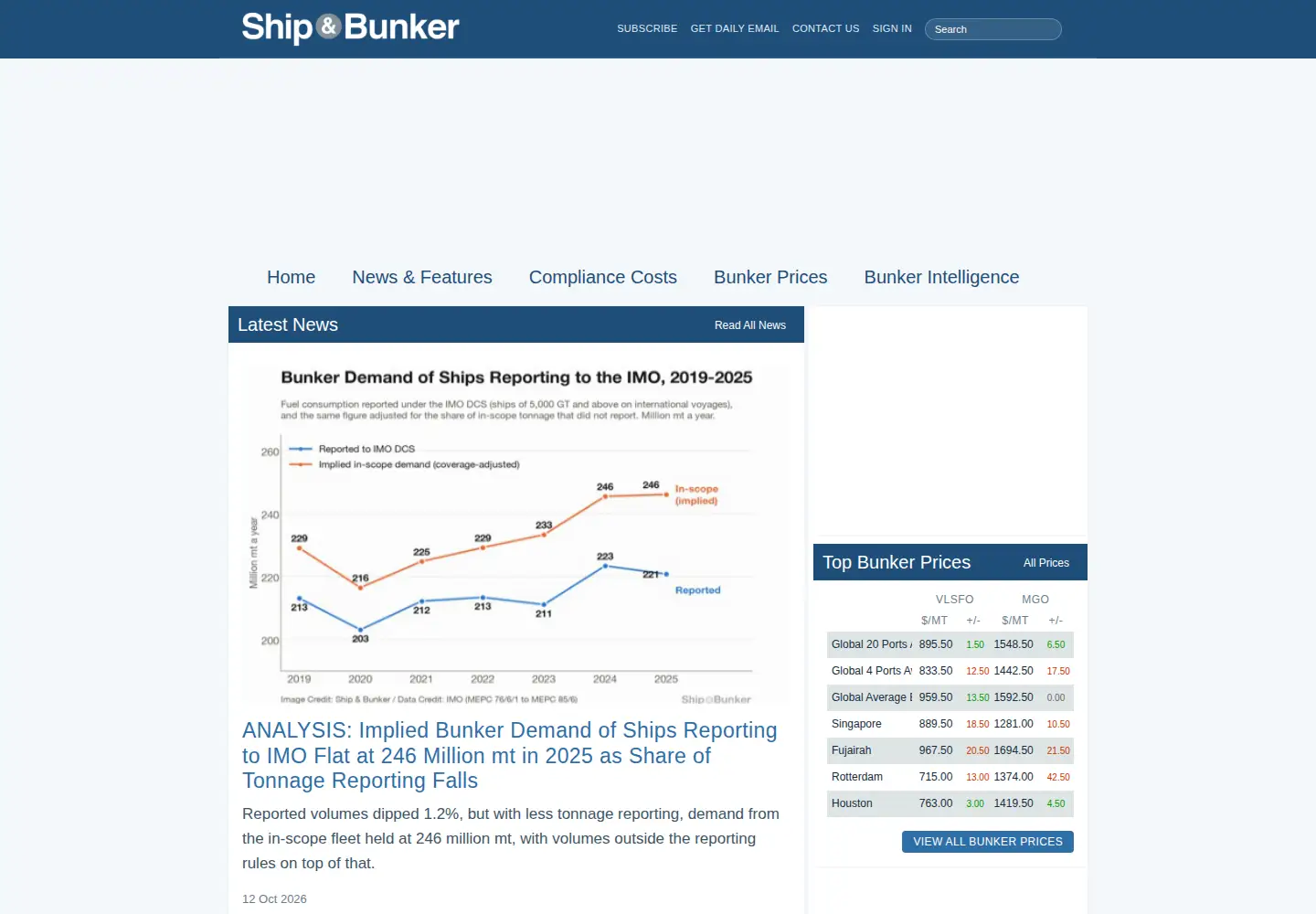 Screenshot of shipandbunker.com