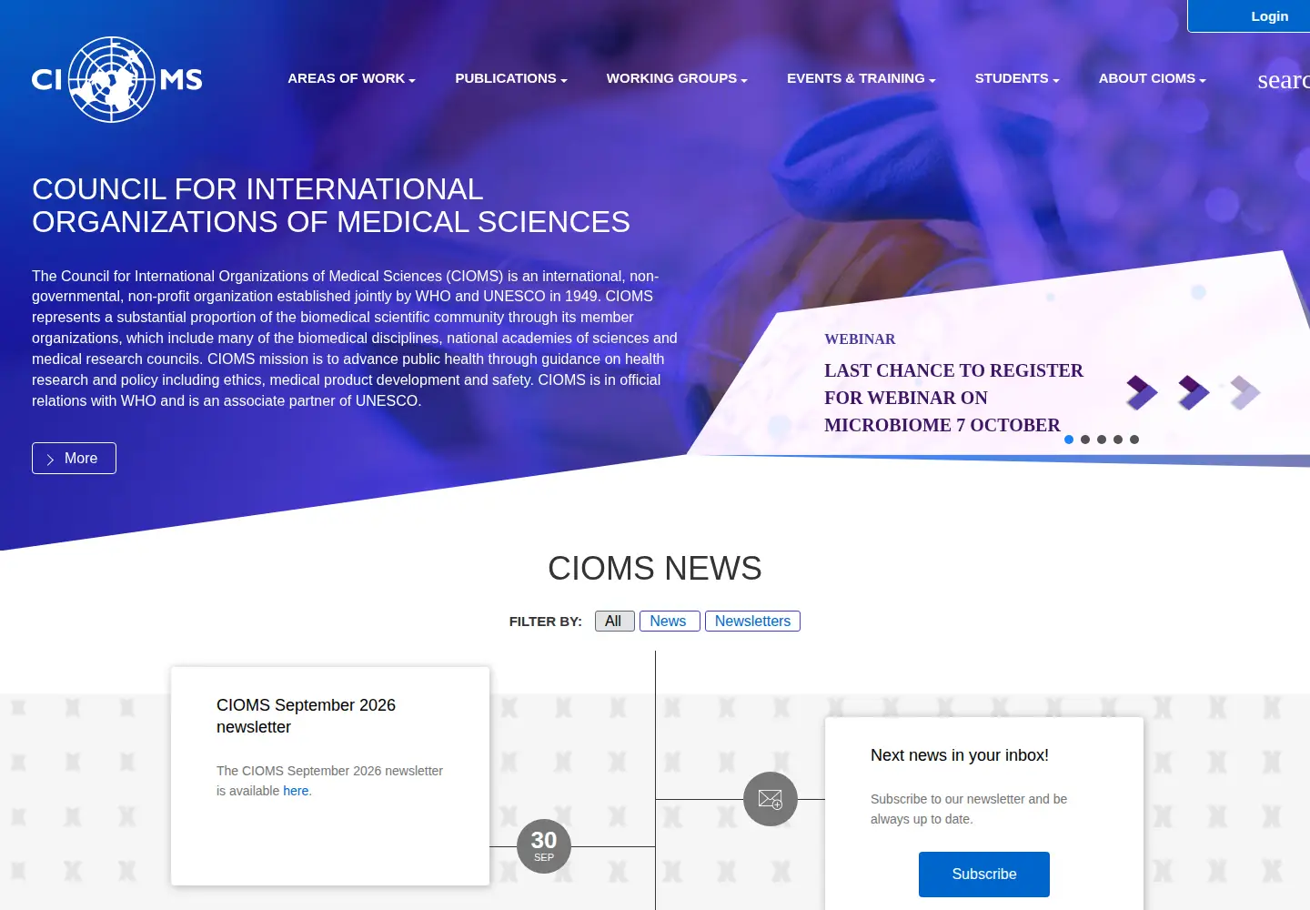 Captured homepage of cioms.ch in the current scan