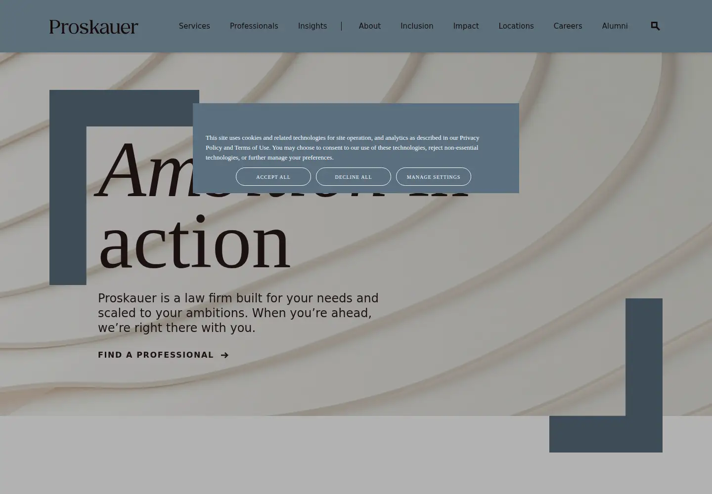 Captured homepage of proskauer.com in the current scan