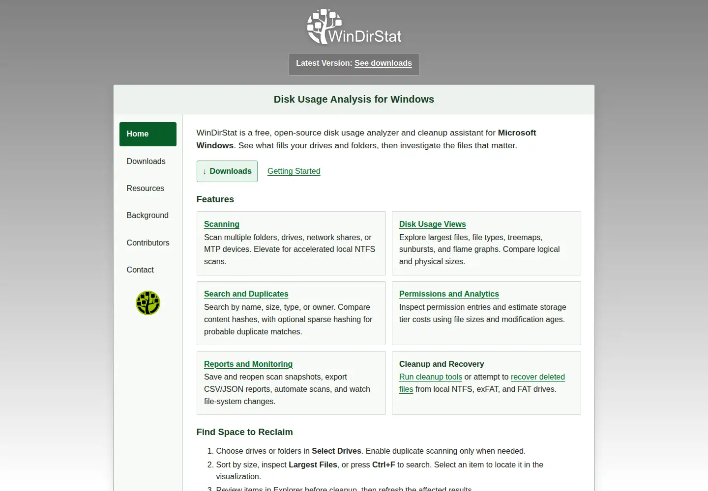 Captured homepage of windirstat.net in the current scan