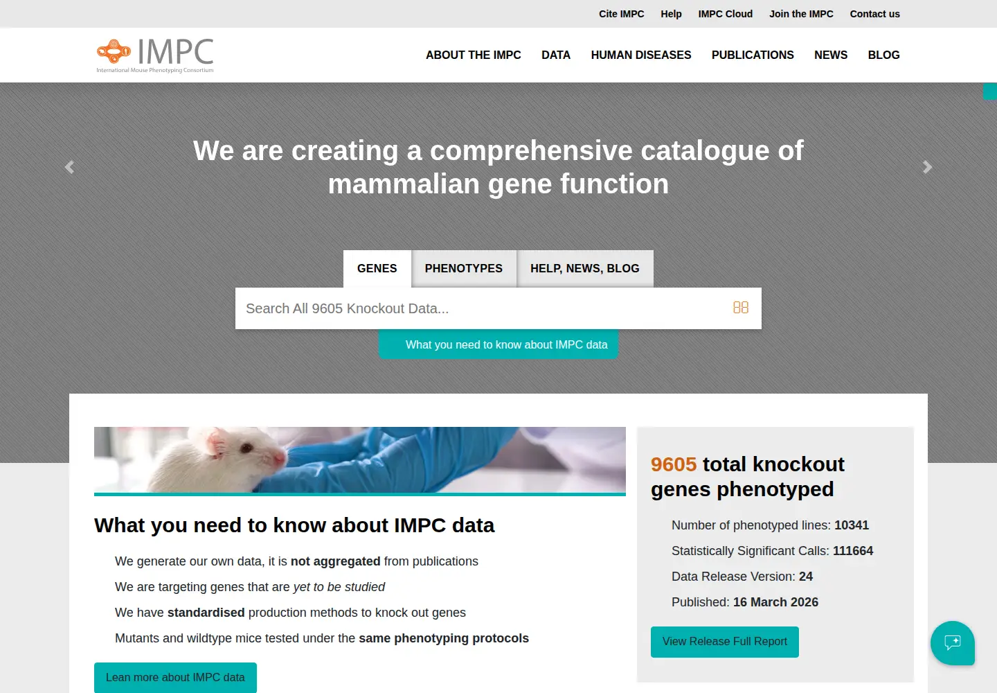 Screenshot of mousephenotype.org