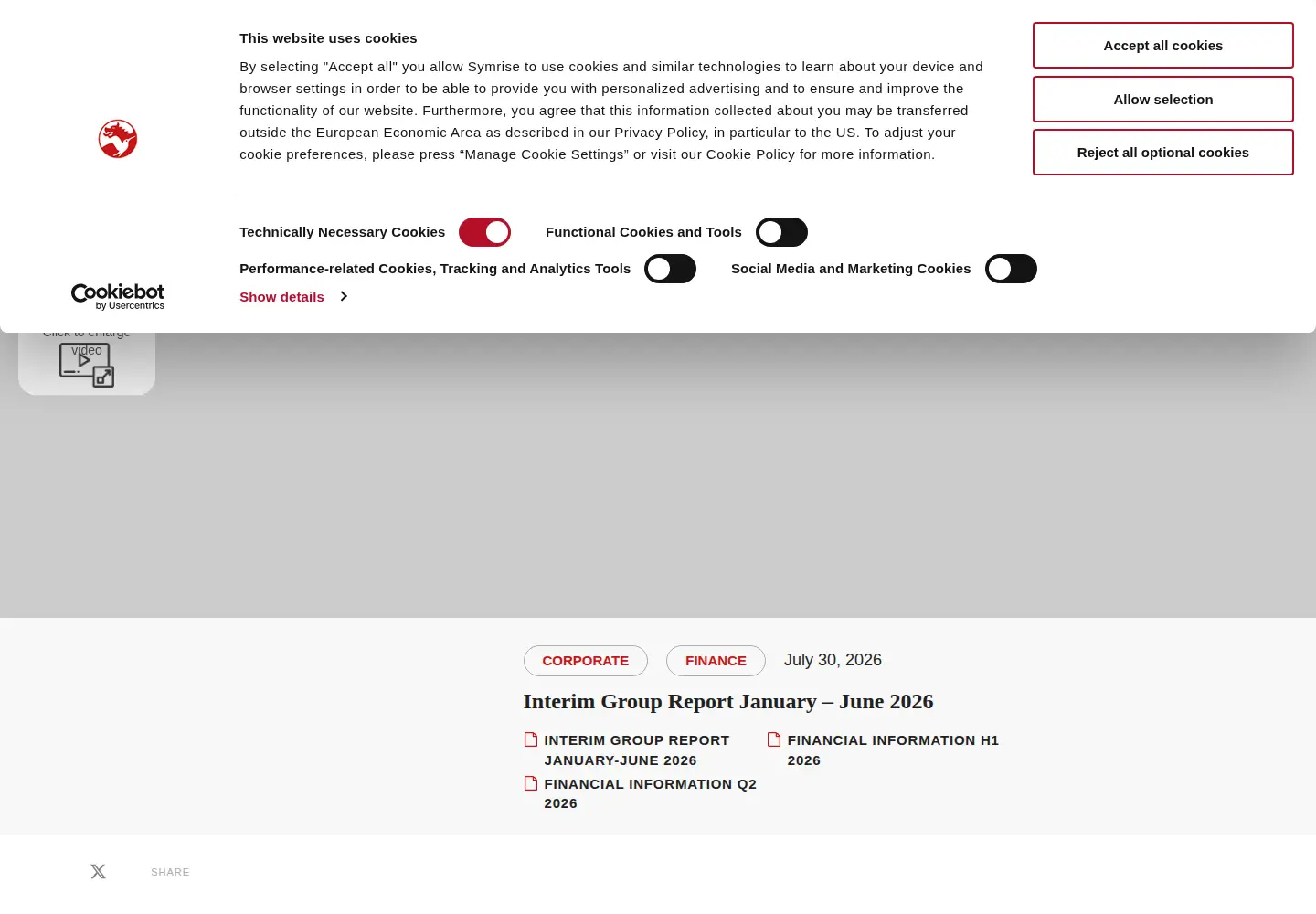 Captured homepage of symrise.com in the current scan
