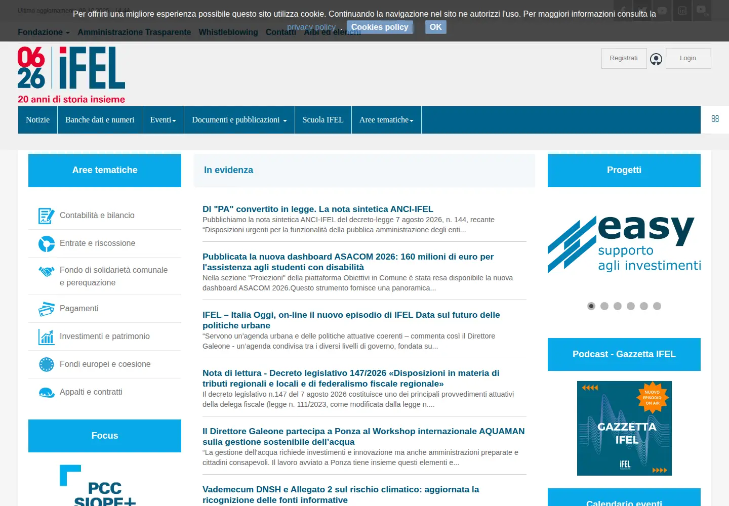 Captured homepage of fondazioneifel.it in the current scan