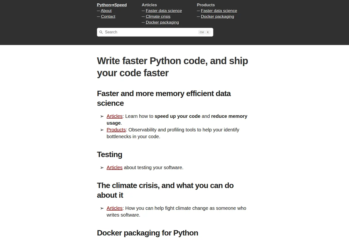 Screenshot of pythonspeed.com