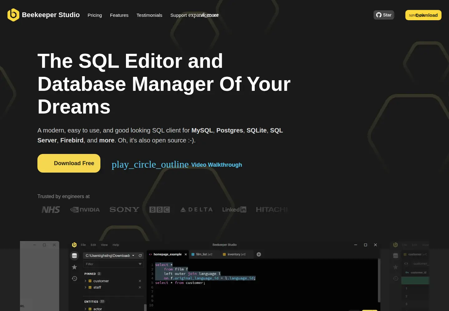 Captured homepage of beekeeperstudio.io in the current scan