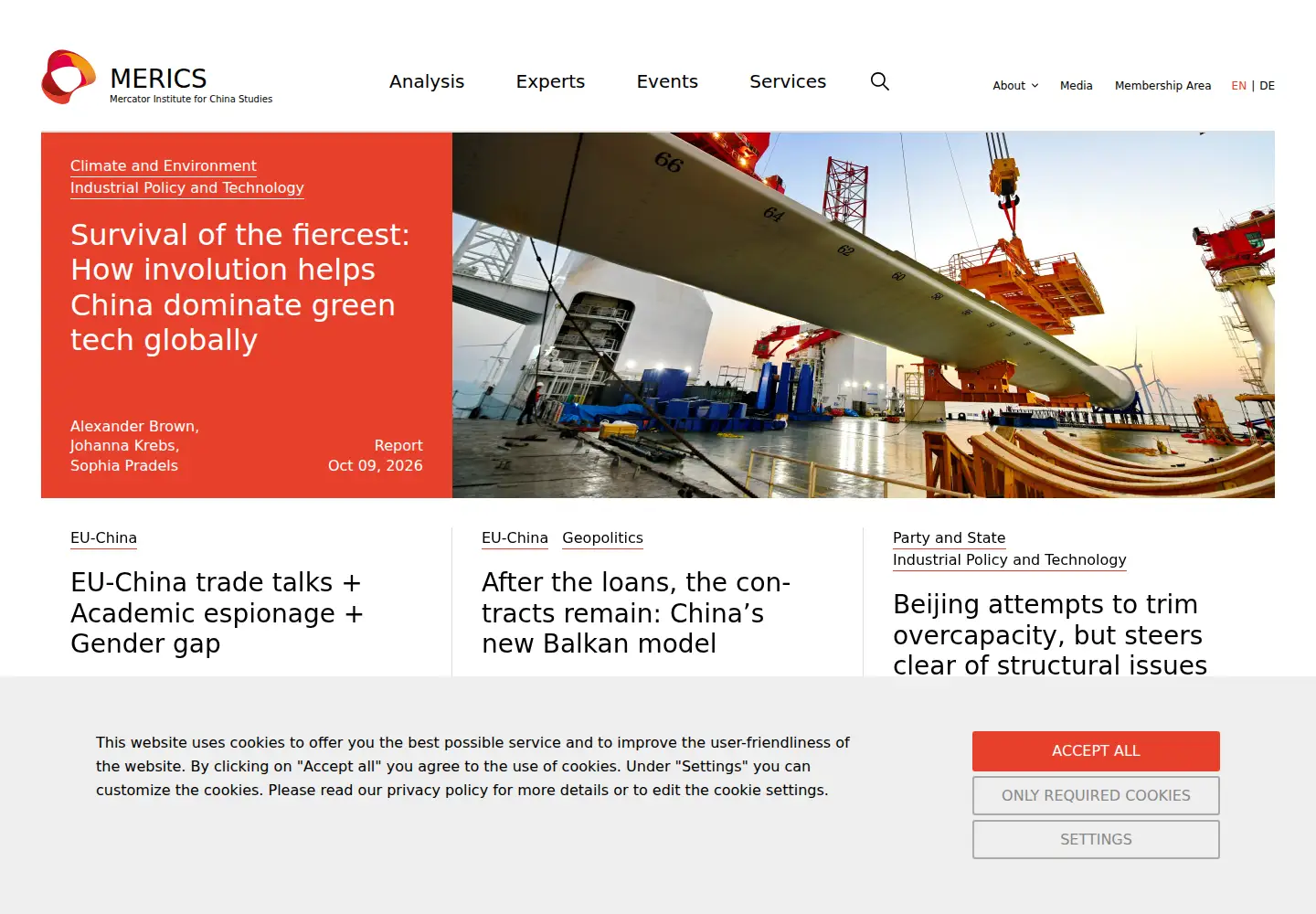 Captured homepage of merics.org in the current scan
