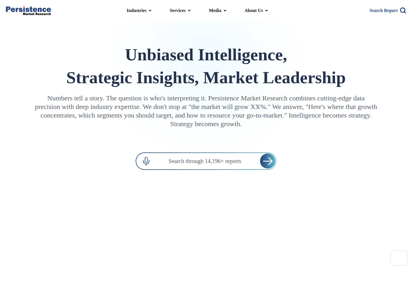 Captured homepage of persistencemarketresearch.com in the current scan