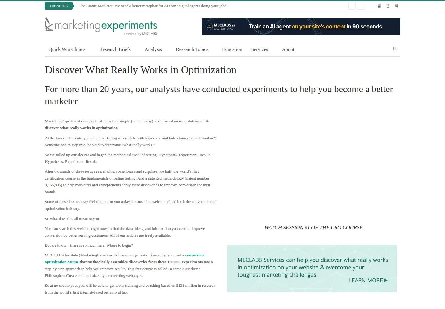 Screenshot of marketingexperiments.com