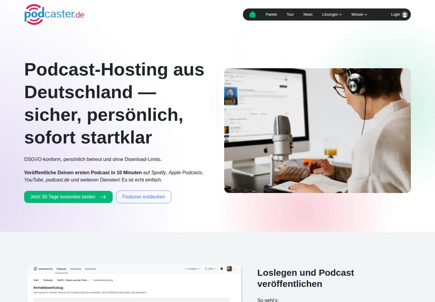Captured homepage of podcaster.de in the current scan