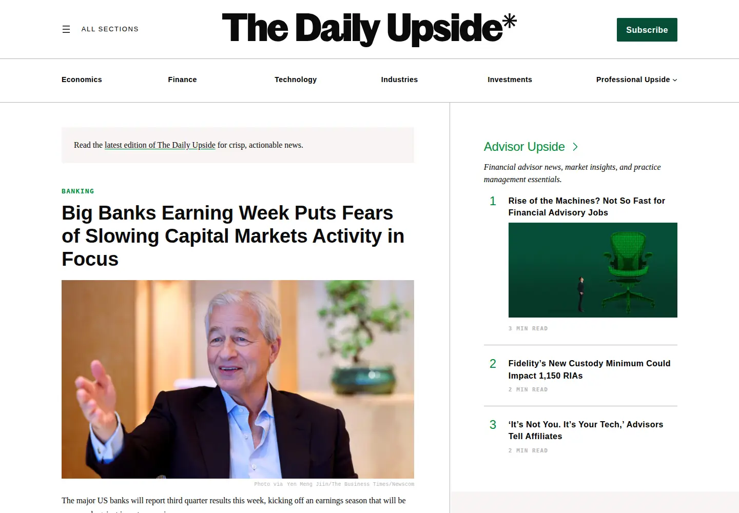 Captured homepage of thedailyupside.com in the current scan