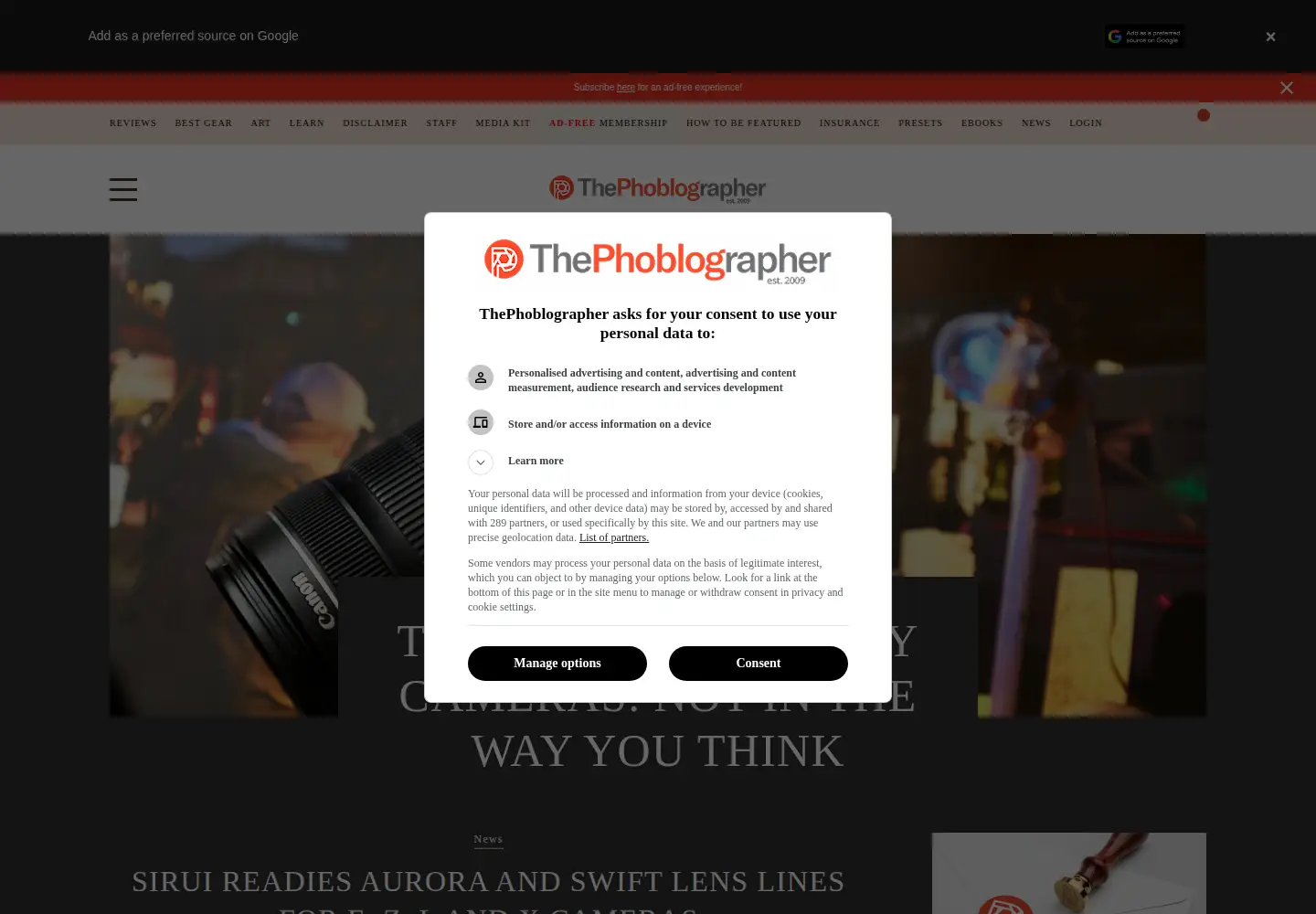 Captured homepage of thephoblographer.com in the current scan