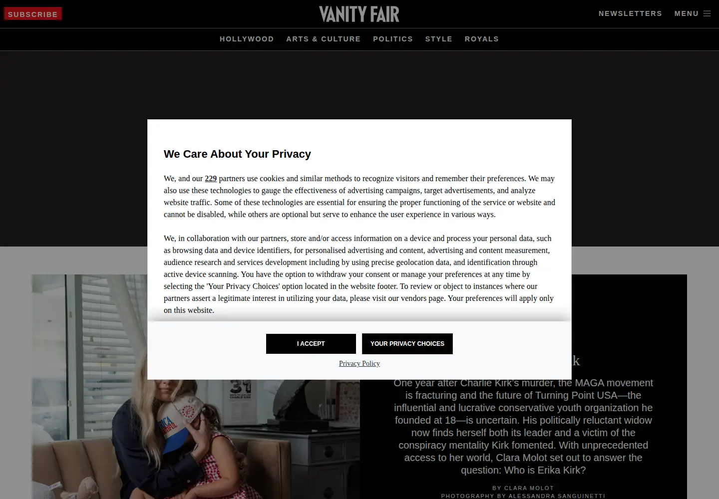 Screenshot of vanityfair.com