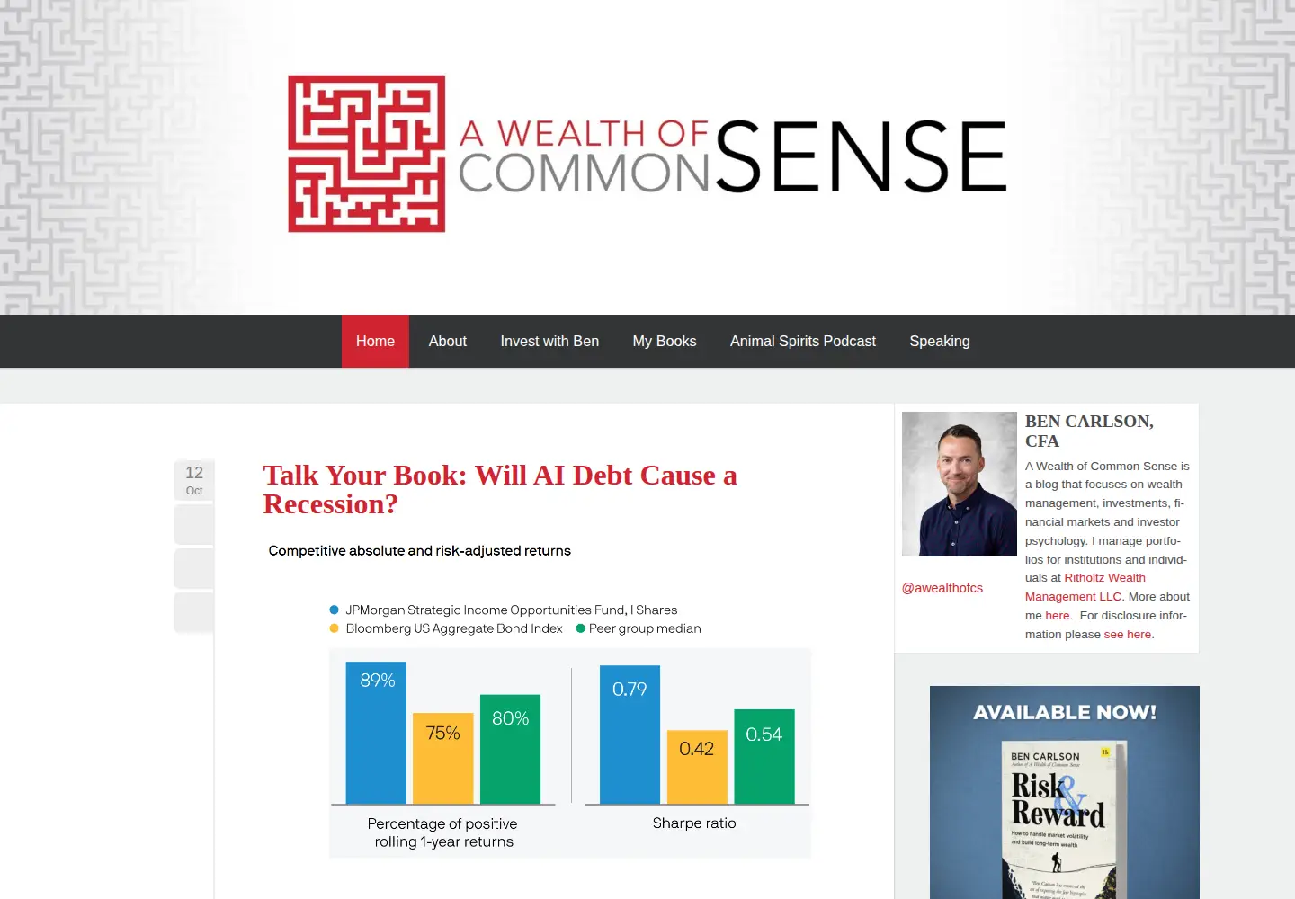 Captured homepage of awealthofcommonsense.com in the current scan