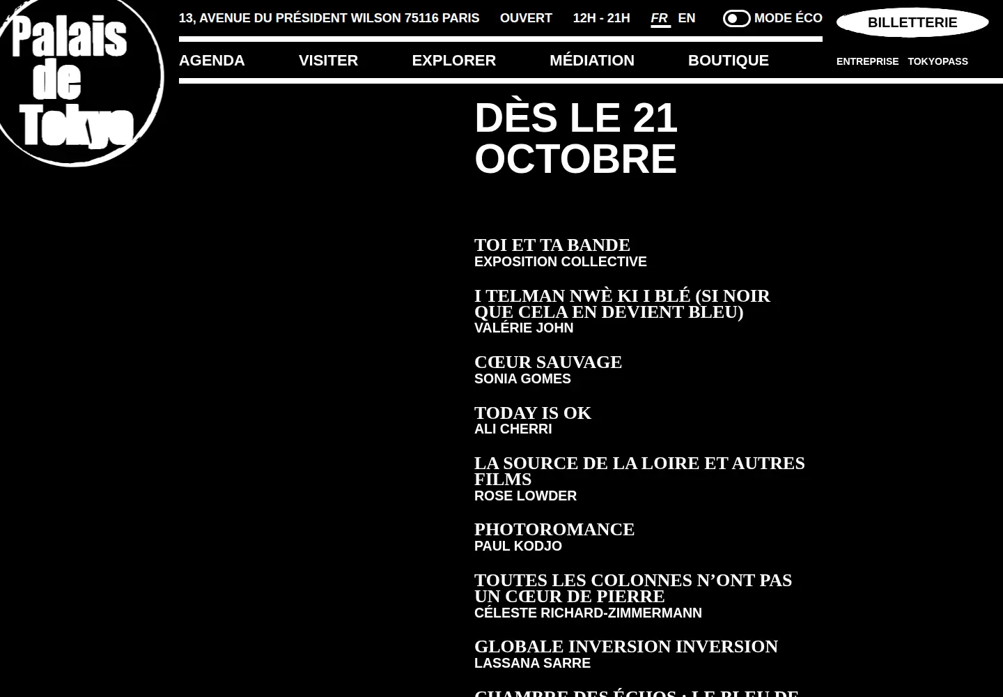 Captured homepage of palaisdetokyo.com in the current scan