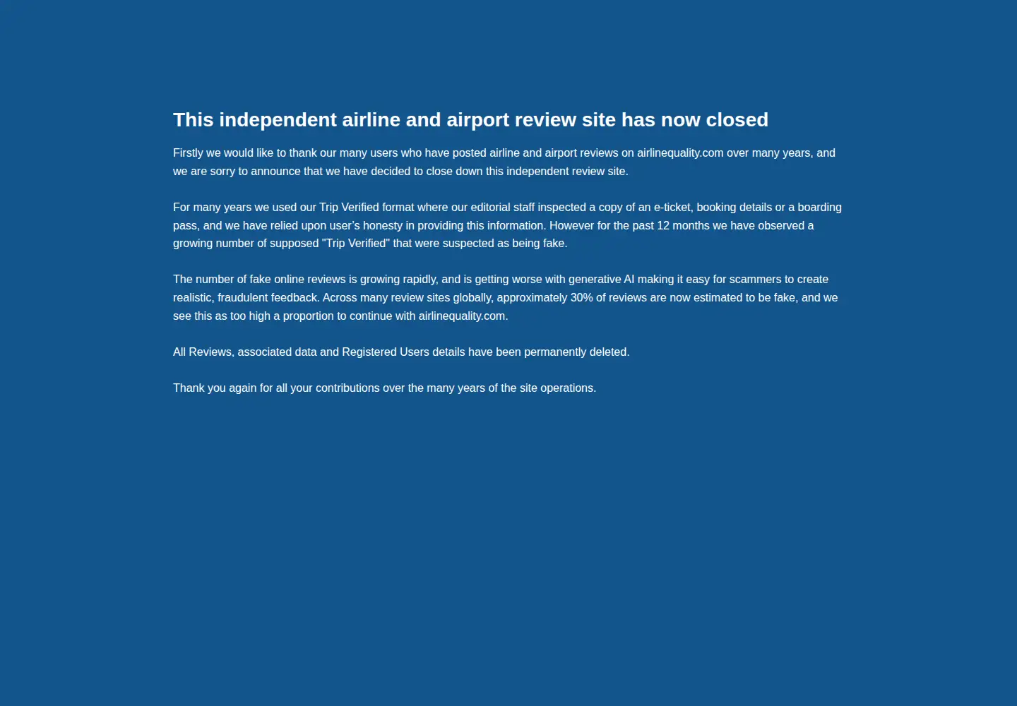 Screenshot of airlinequality.com