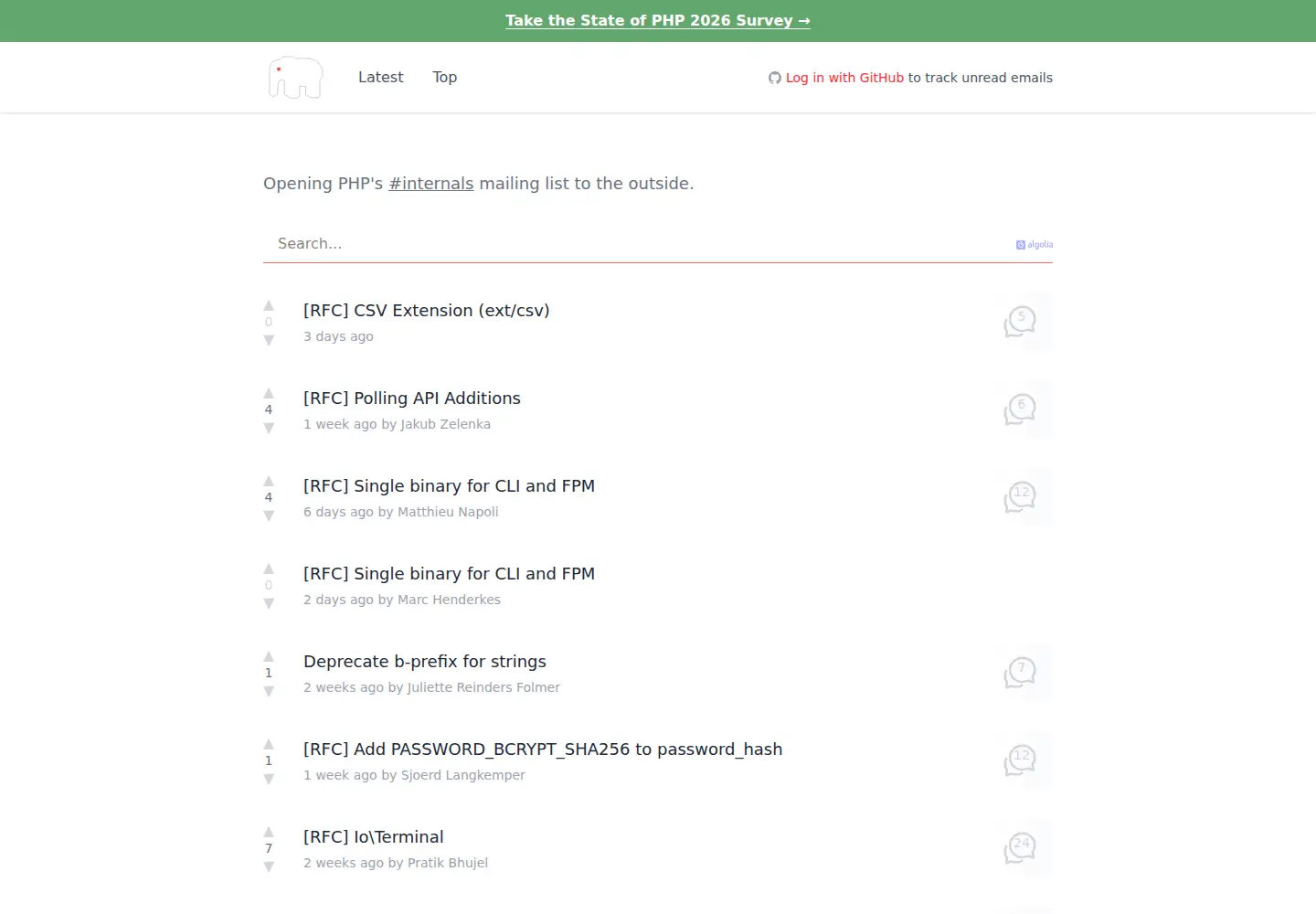 Screenshot of externals.io