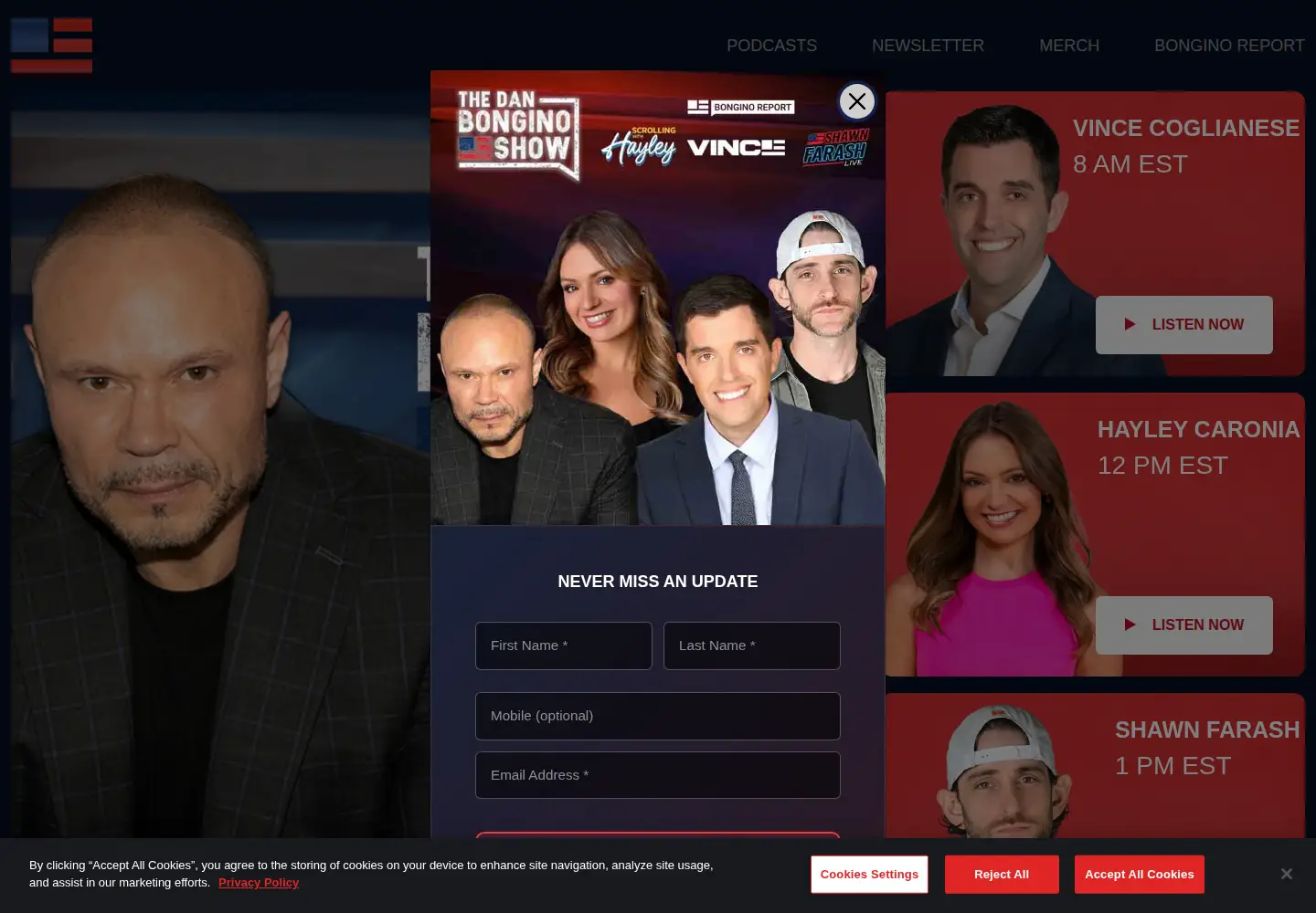 Captured homepage of bongino.com in the current scan