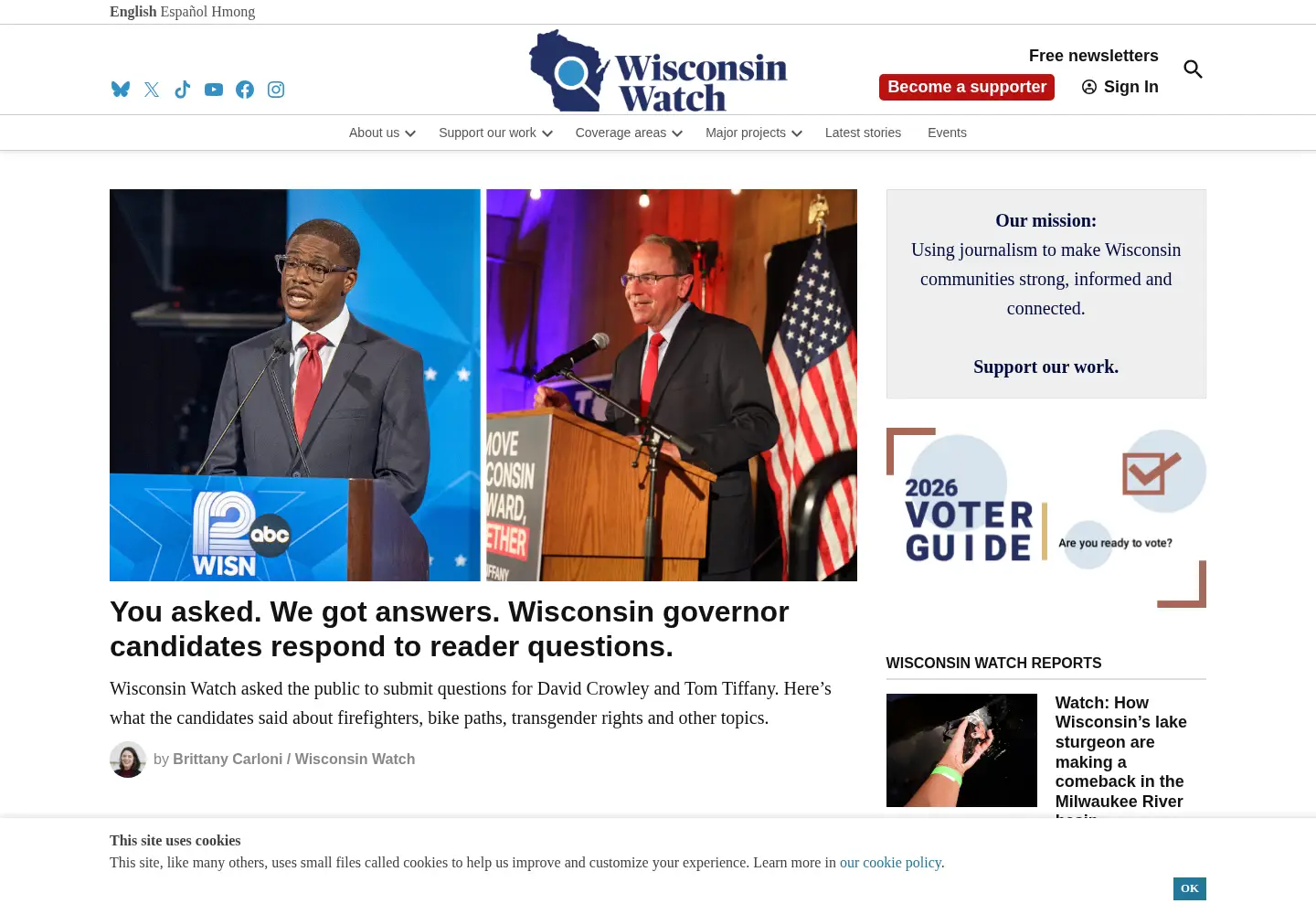 Captured homepage of wisconsinwatch.org in the current scan