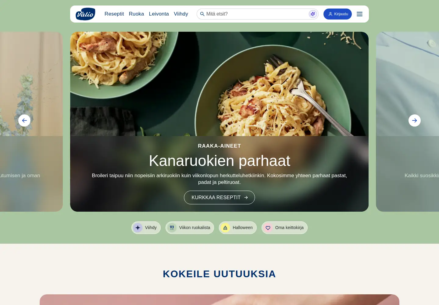 Captured homepage of valio.fi in the current scan