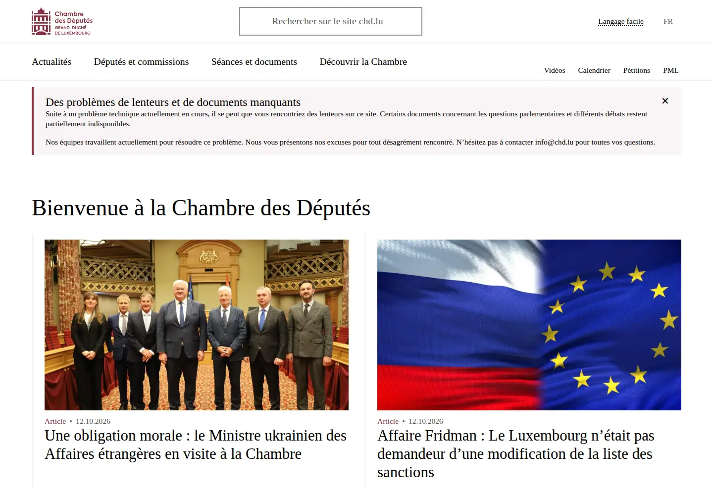 Captured homepage of chd.lu in the current scan