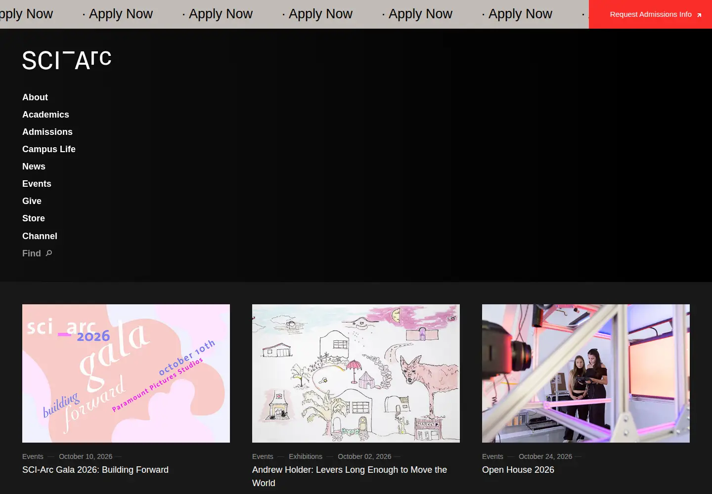Captured homepage of sciarc.edu in the current scan