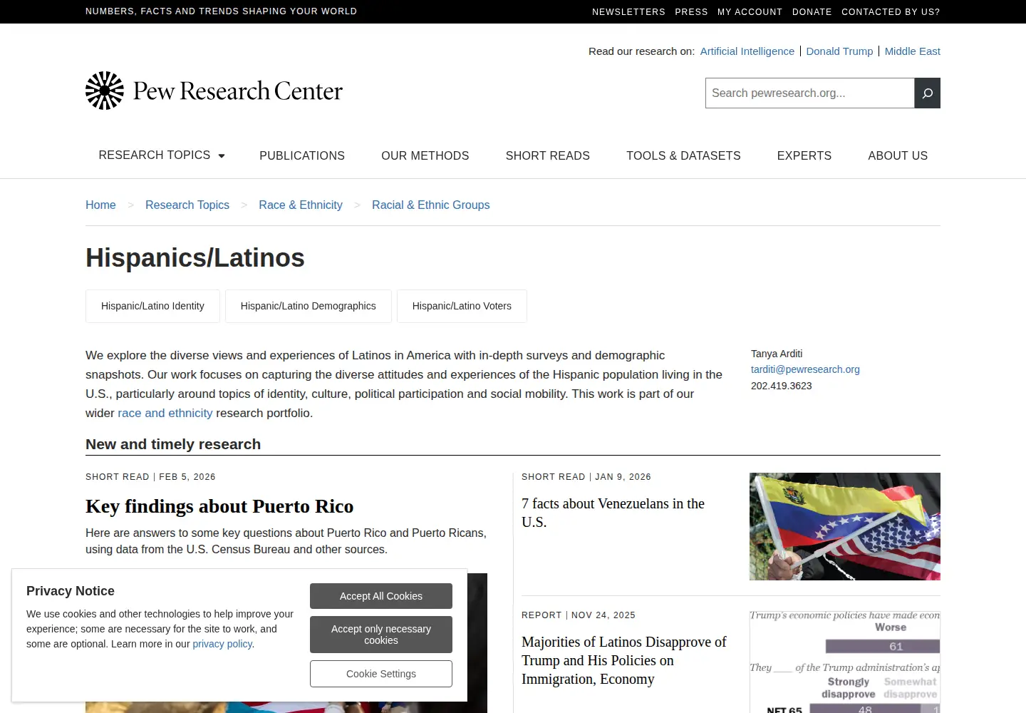 Captured homepage of pewhispanic.org in the current scan