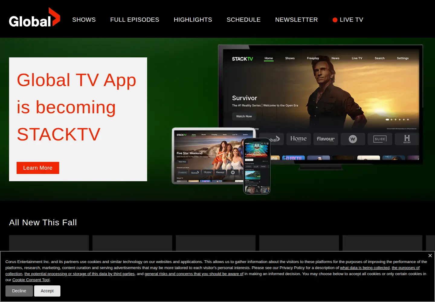 Captured homepage of globaltv.com in the current scan