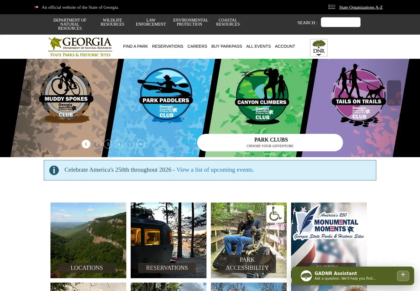 Screenshot of gastateparks.org