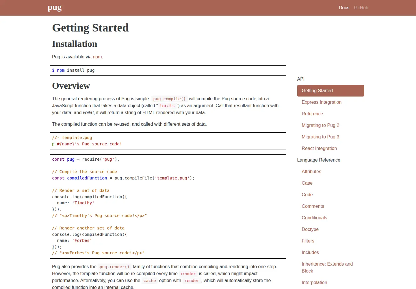 Captured homepage of pugjs.org in the current scan