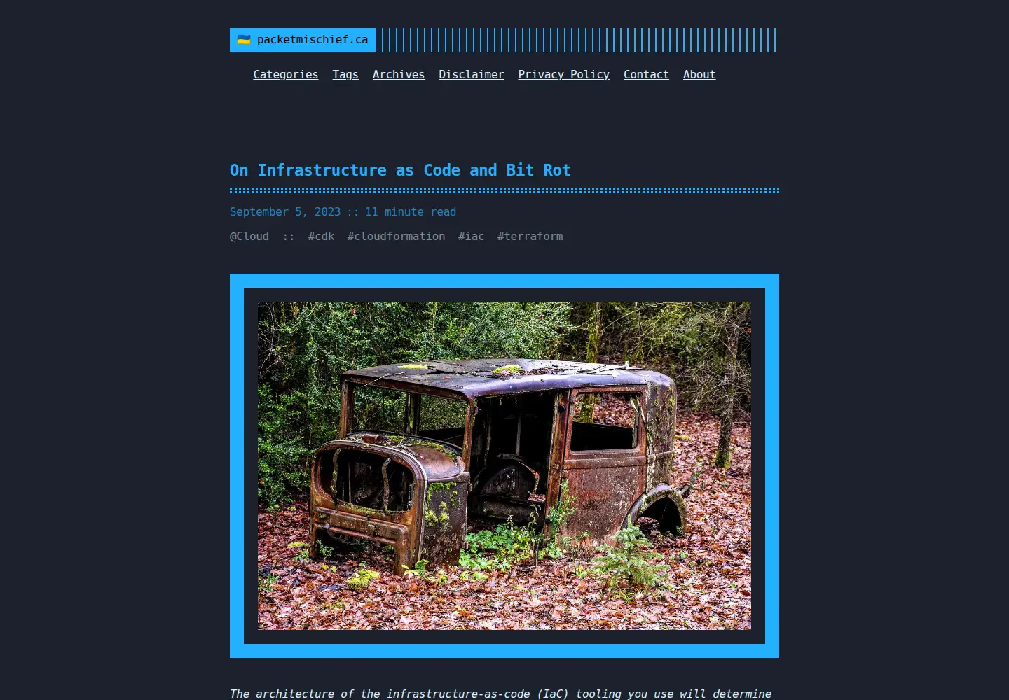 Captured homepage of packetmischief.ca in the current scan