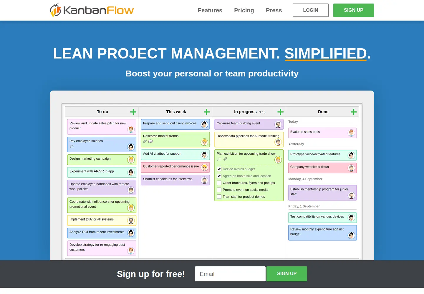 Screenshot of kanbanflow.com