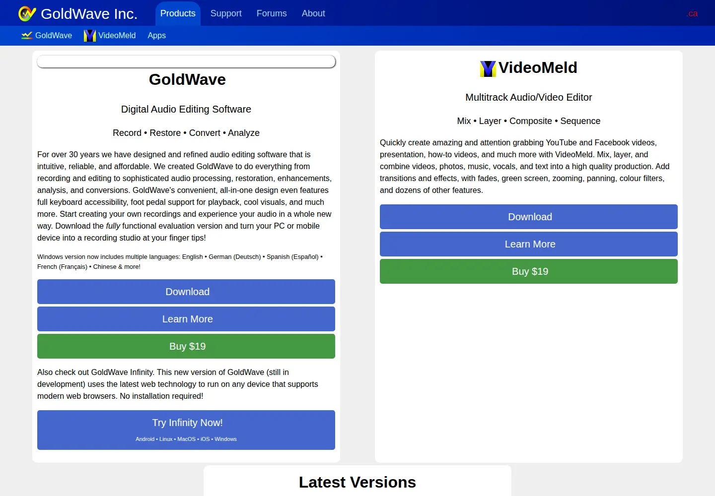 Screenshot of goldwave.com