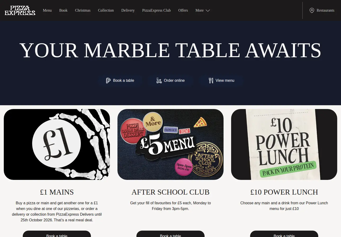 Captured homepage of pizzaexpress.com in the current scan