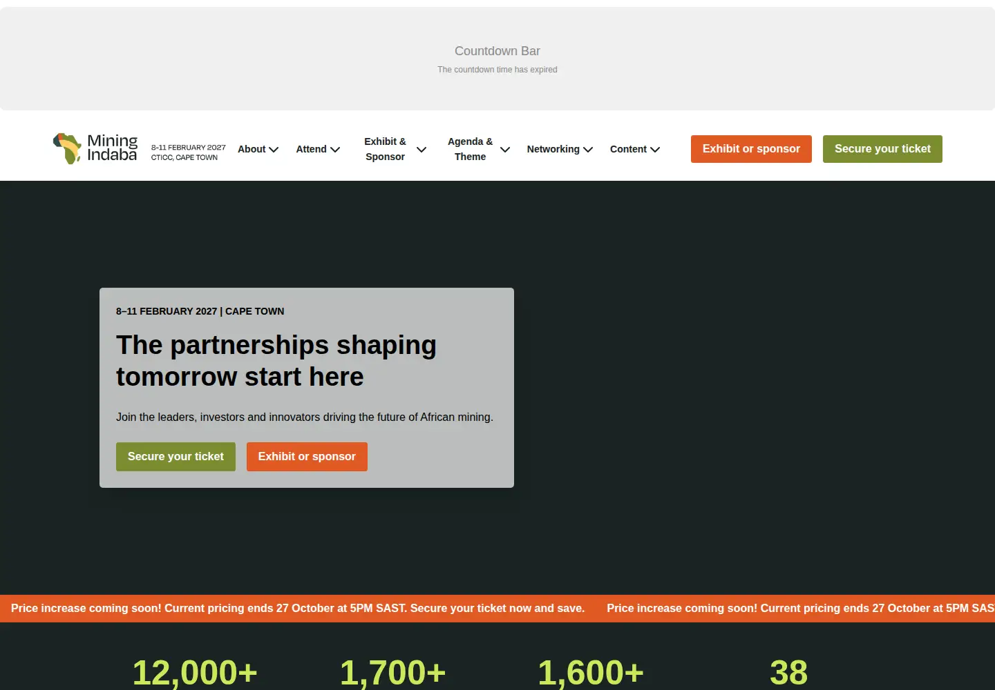 Captured homepage of miningindaba.com in the current scan