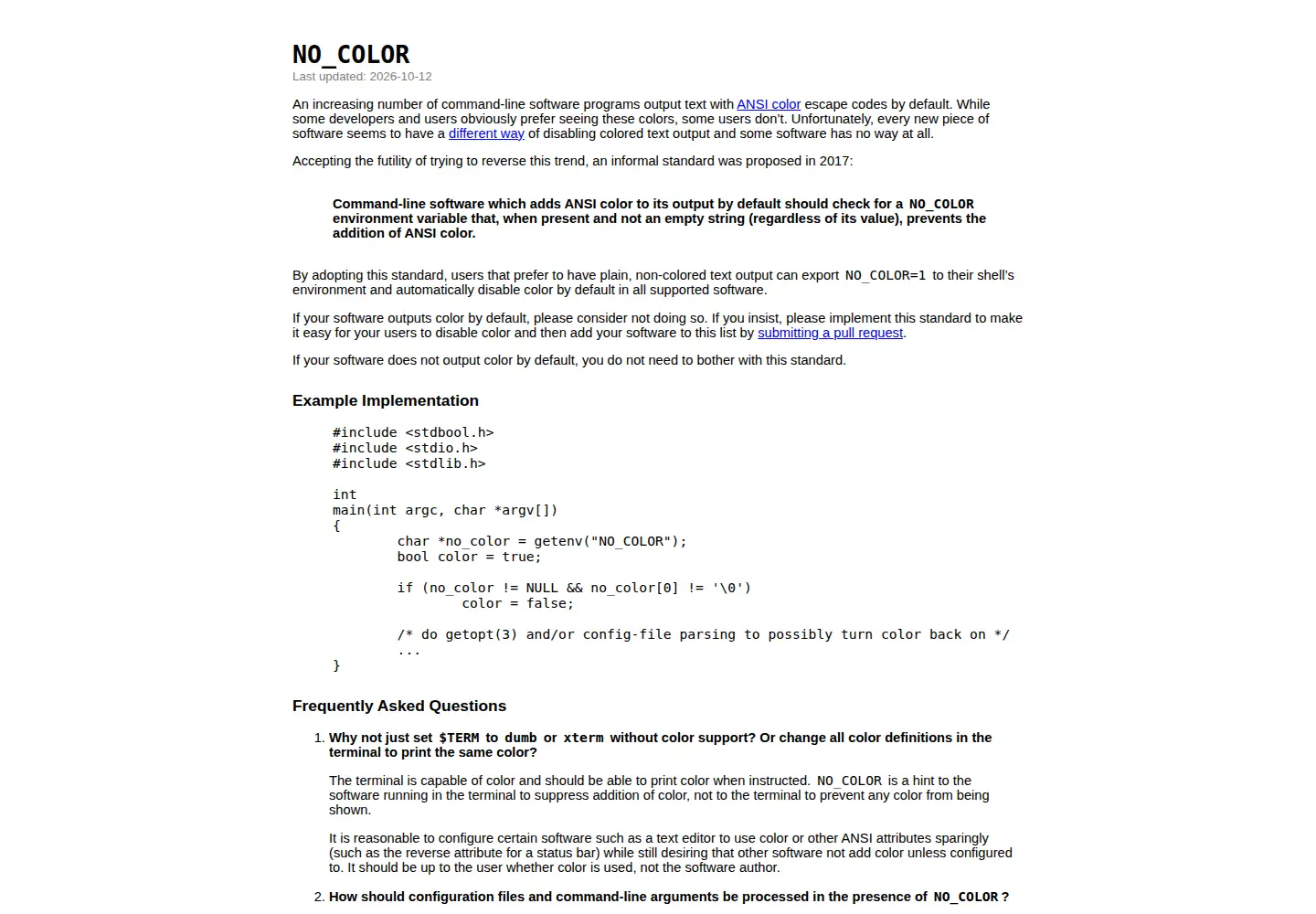 Captured homepage of no-color.org in the current scan
