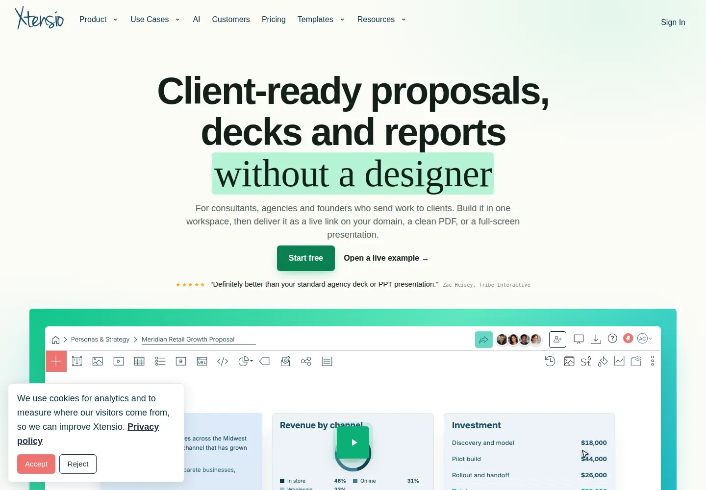 Screenshot of xtensio.com