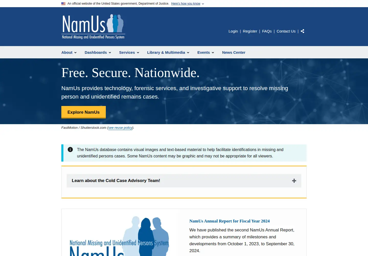 Screenshot of namus.gov