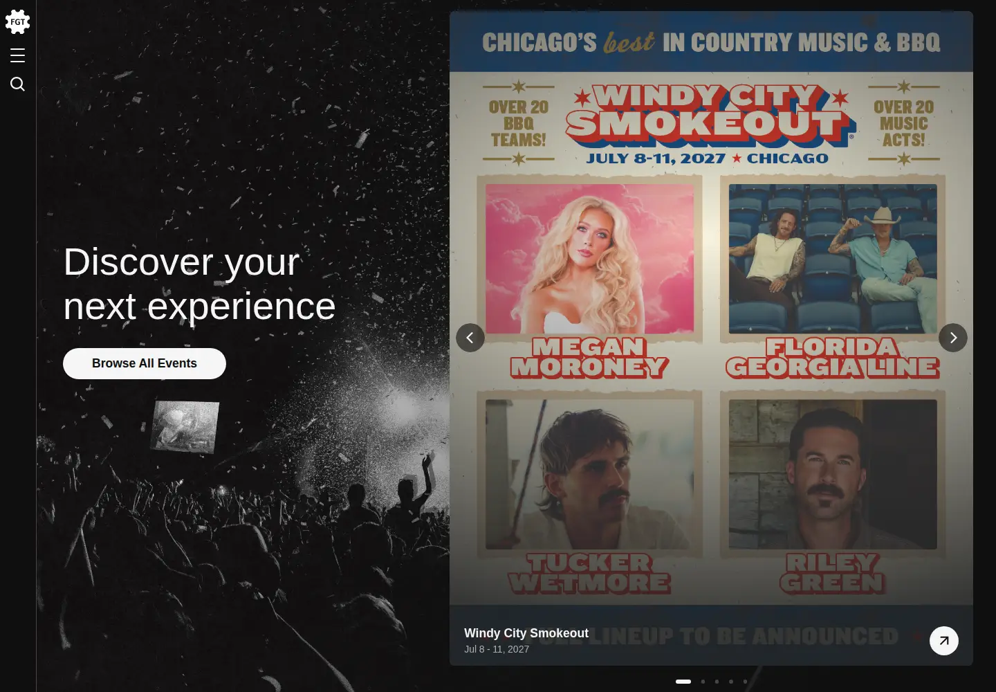 Captured homepage of frontgatetickets.com in the current scan