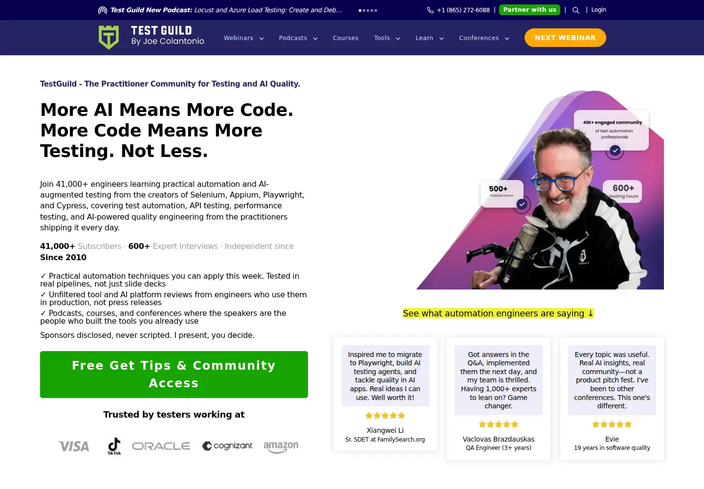 Captured homepage of testguild.com in the current scan