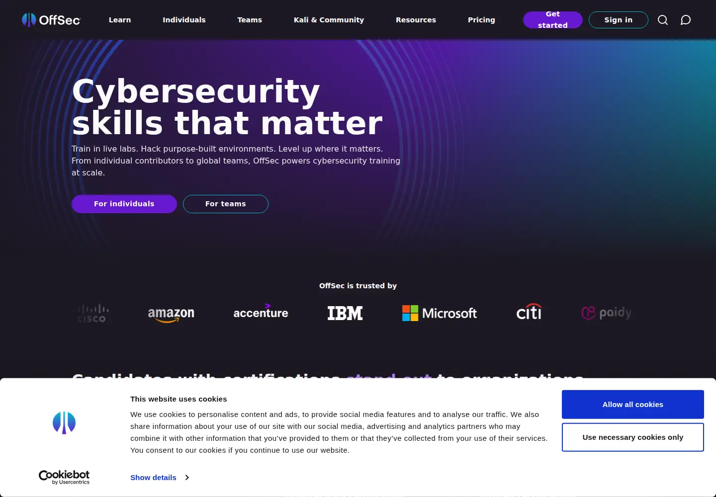 Captured homepage of offsec.com in the current scan