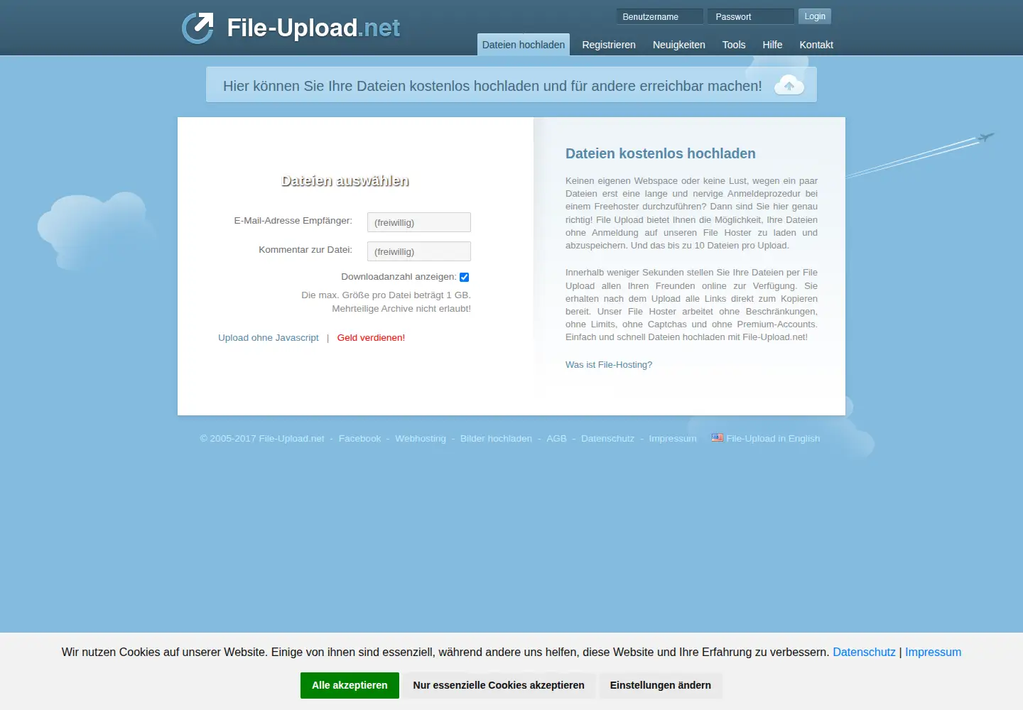 Captured homepage of file-upload.net in the current scan